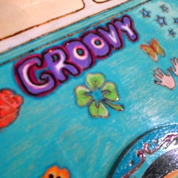 Wood Burned and Painted VW Hippie Van Wall Art Handmade One of a Kind - Picture 4 of 6